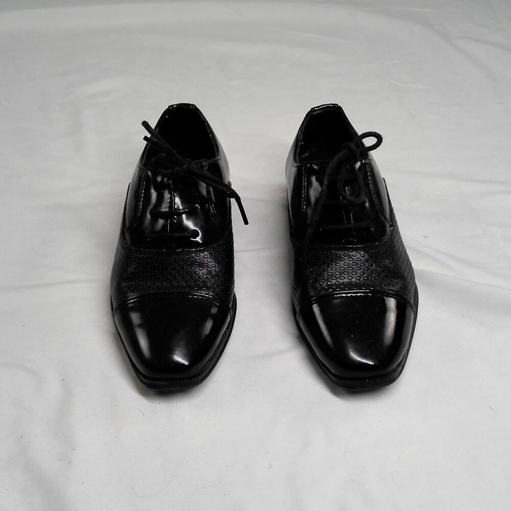 Robertdavid Boys 12M Black Cap Toe Oxford Dress Shoes Formal Wedding Church